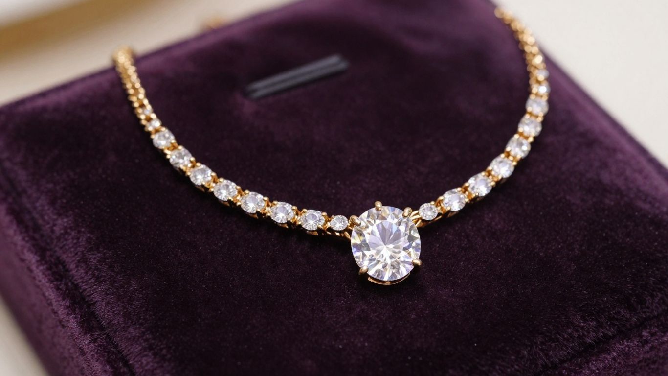 Sparkling diamond necklace on velvet cushion | Buy Jewellery Online Sparkling diamond necklace on velvet cushion.