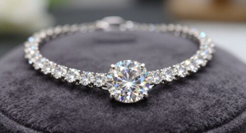Sparkling diamond necklace on velvet cushion