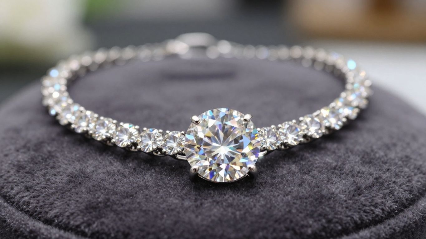 Sparkling diamond necklace on velvet cushion | Buy Jewellery Online Sparkling diamond necklace on velvet cushion