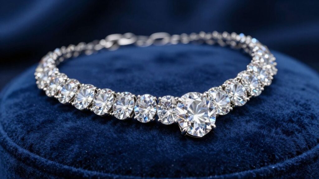 Sparkling diamond necklace on blue velvet