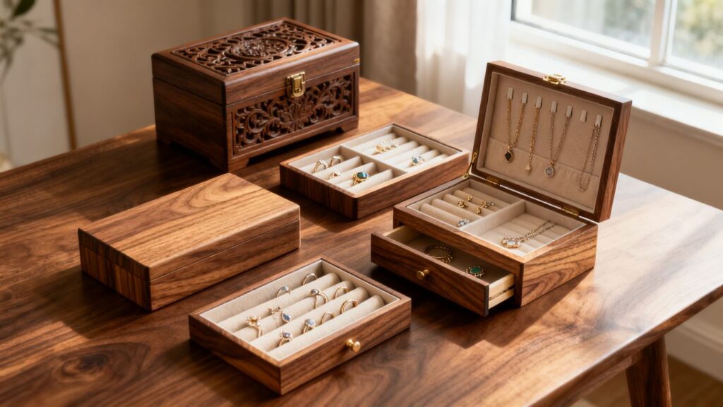 Wooden jewellery boxes in varied styles