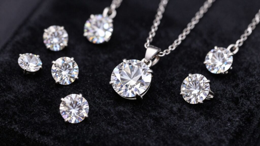 Sparkling diamond necklaces and bracelets on velvet.