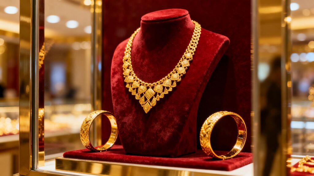 Elegant gold jewelry displays