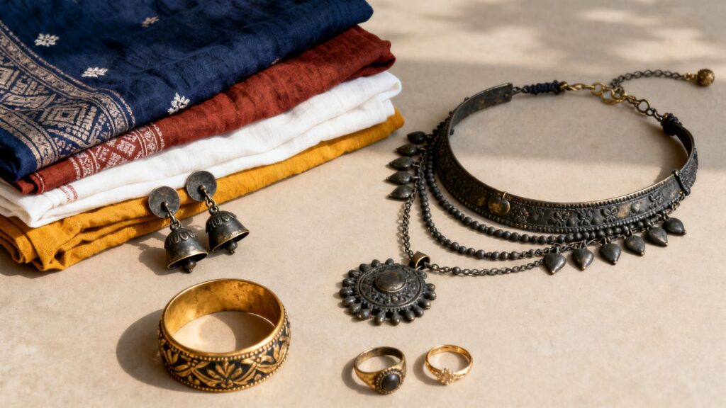 Oxidised jewellery styled for Indian outfits