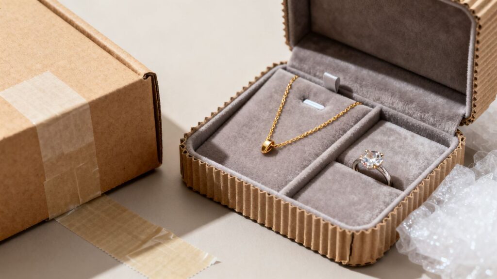 Secure international parcel beside jewelry box
